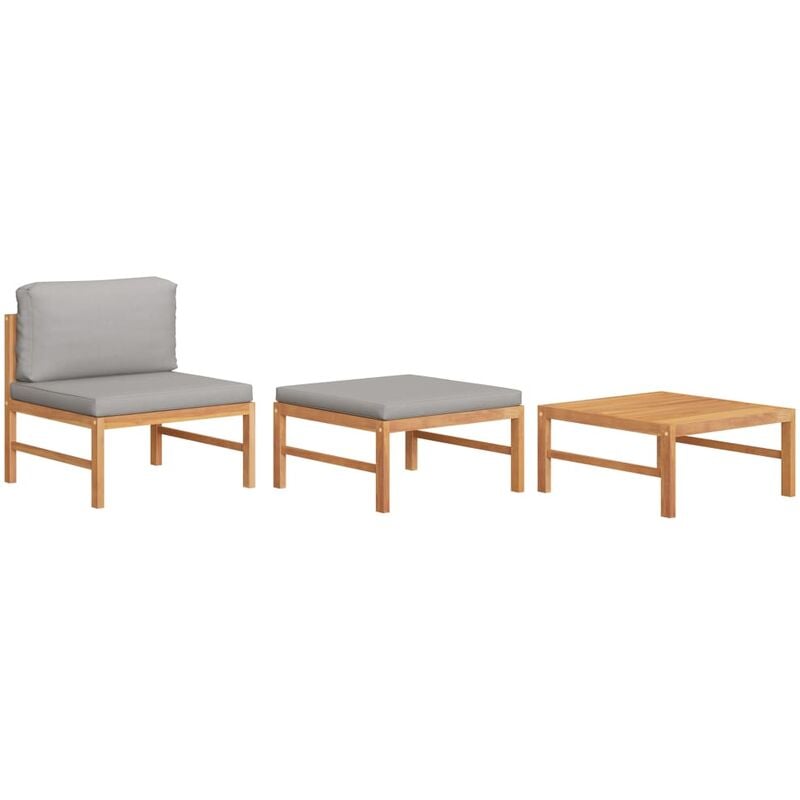 

Set de muebles de jardín 3 pzas madera teca cojines gris oscuro