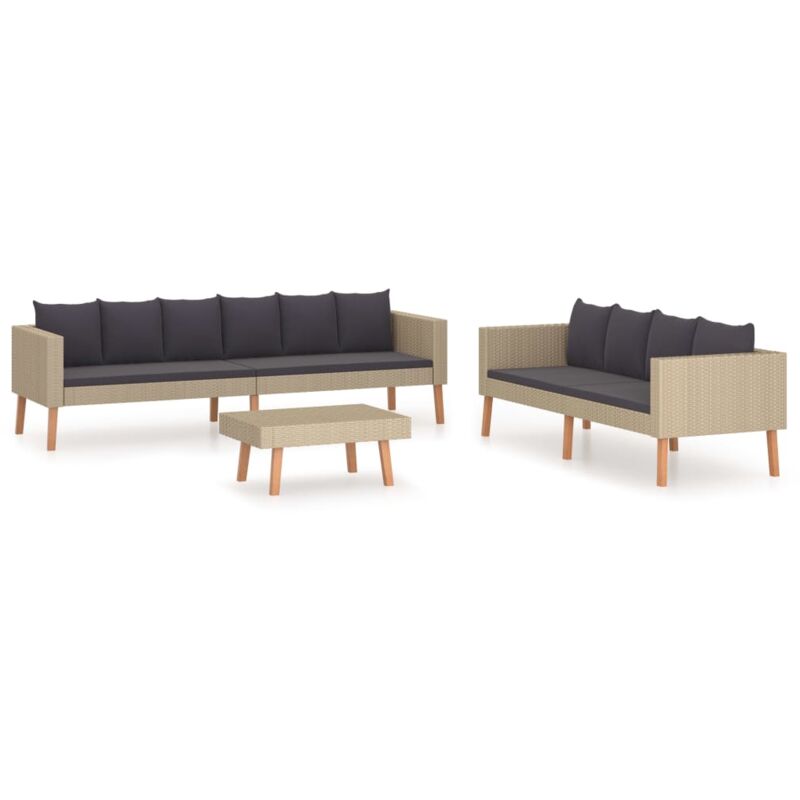 

vidaXL Set de muebles de jardín 3 pzas y cojines ratán sintético beige - Beige