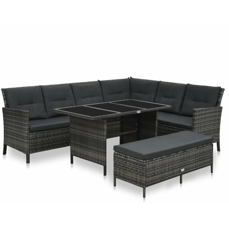 

Set de muebles de jardin 3 pzas y cojines ratan sintetico gris