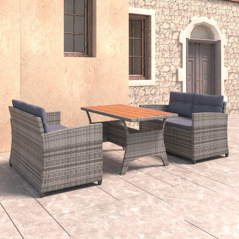 

Happyshopping - Set de muebles de jardin 3 pzas y cojines ratan sintetico gris