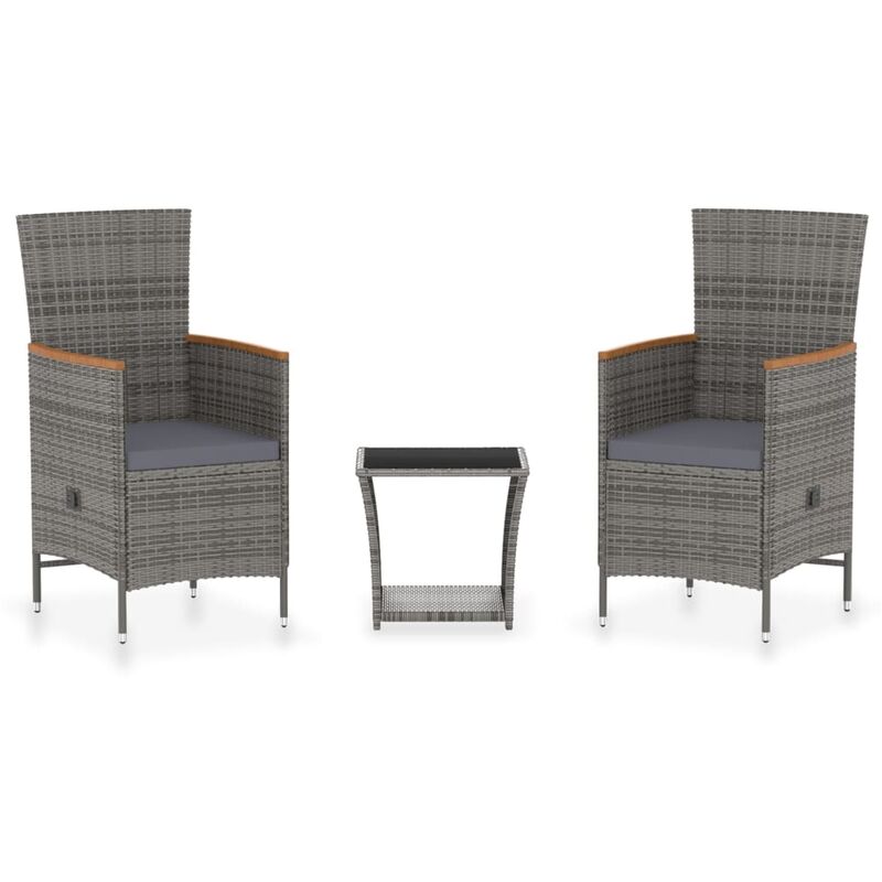 

Set de muebles de jardín 3 pzas y cojines ratán sintético gris