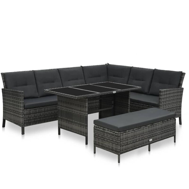 

Set de muebles de jardín 3 pzas y cojines ratán sintético gris