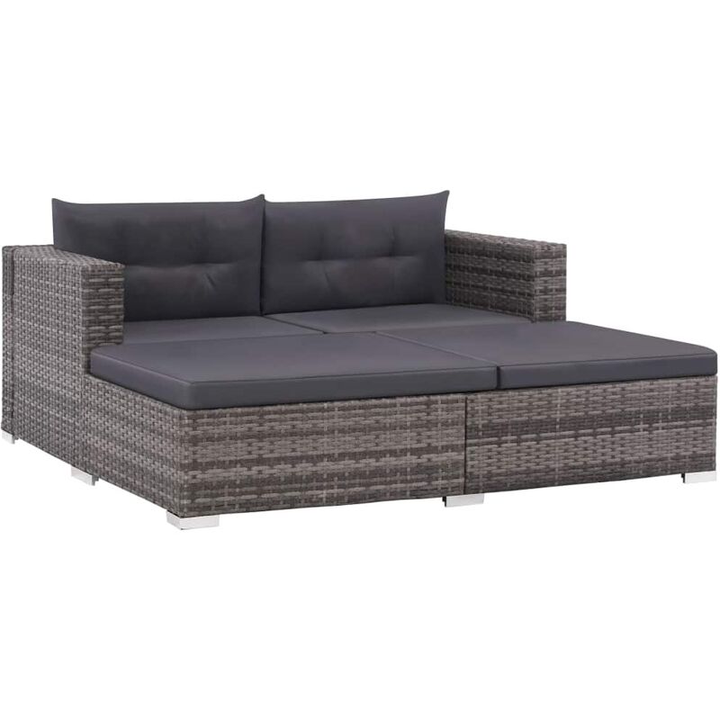

Set de muebles de jardín 3 pzas y cojines ratán sintético gris