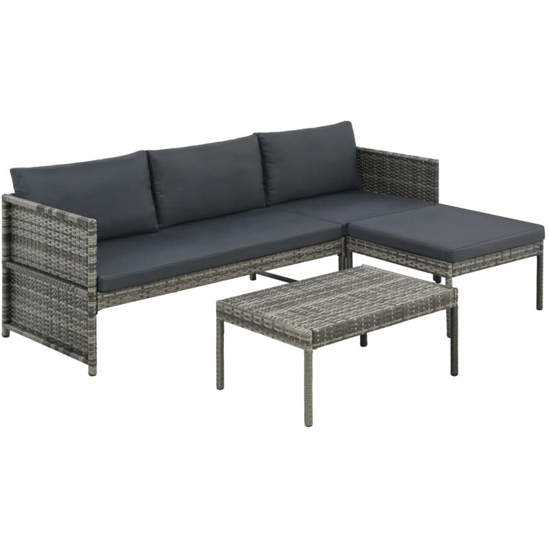 

Set de muebles de jardín 3 pzas y cojines ratán sintético gris