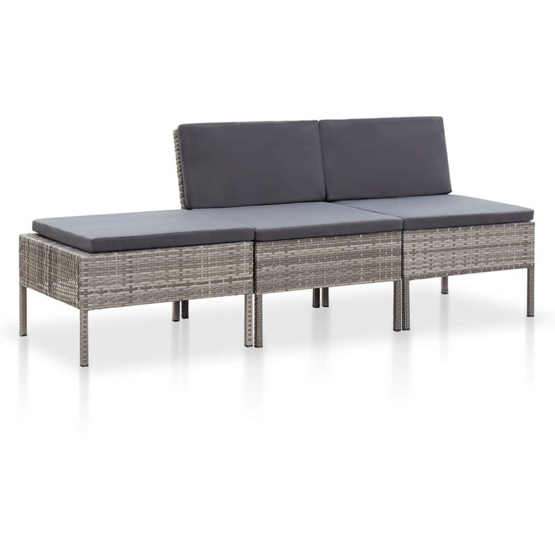 

Set de muebles de jardín 3 pzas y cojines ratán sintético gris