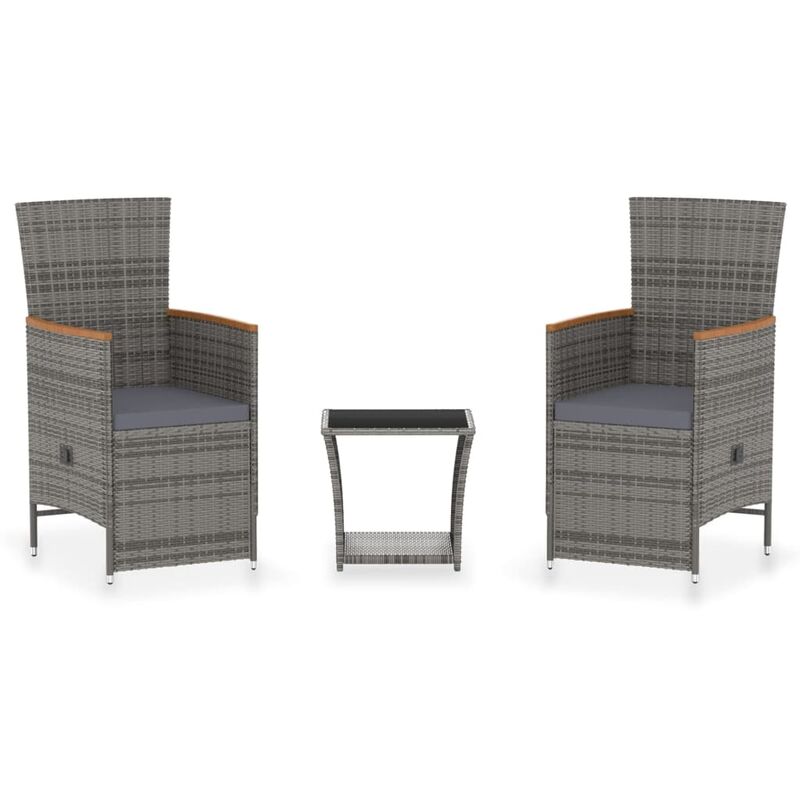 

Set de muebles de jardín 3 pzas y cojines ratán sintético gris