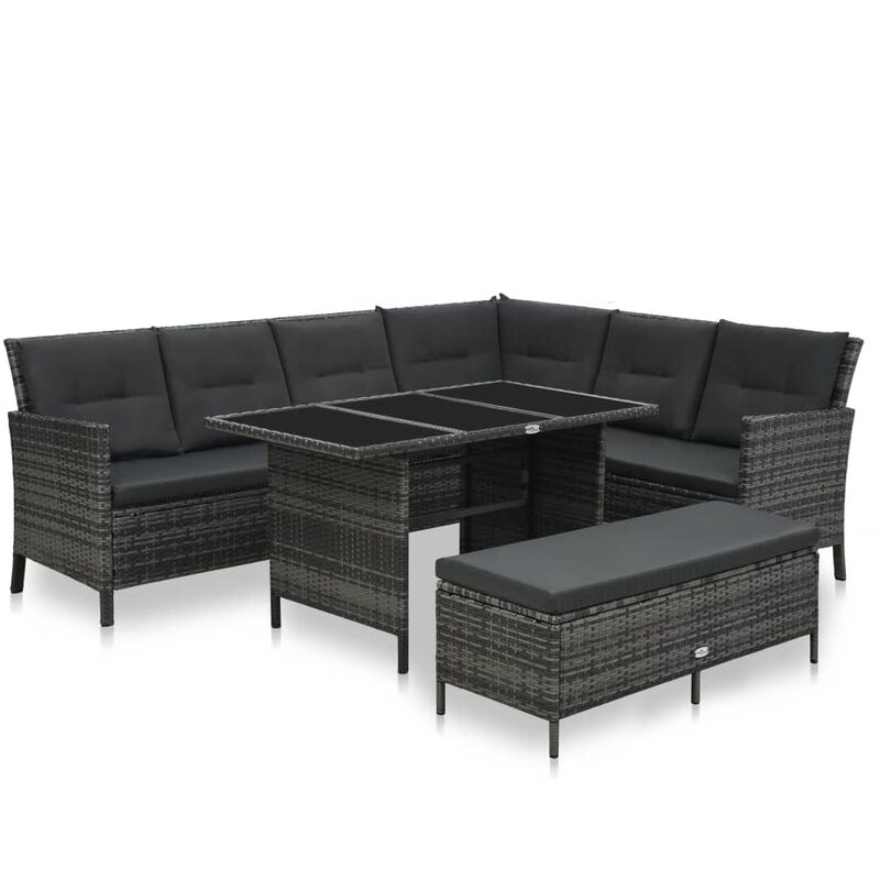 

Set de muebles de jardín 3 pzas y cojines ratán sintético gris - Gris - Vidaxl