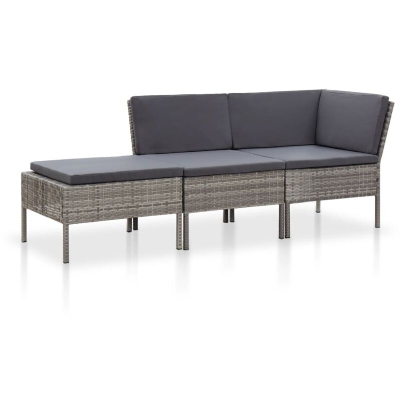 

vidaXL Set de Muebles de Jardín 3 Piezas y Cojines Ratán Sintético Gris - Gris