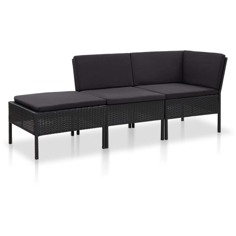 

vidaXL Set de Muebles de Jardín 3 Piezas y Cojines Ratán Sintético Negro - Negro