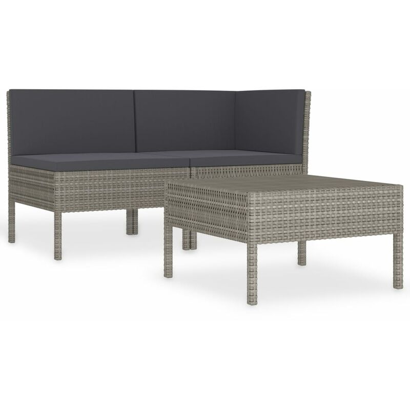 

vidaXL Set de muebles de jardín 3 pzas y cojines ratán sintético gris - Gris