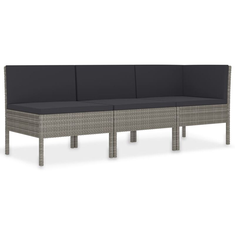 

vidaXL Set de muebles de jardín 3 pzas y cojines ratán sintético gris - Gris