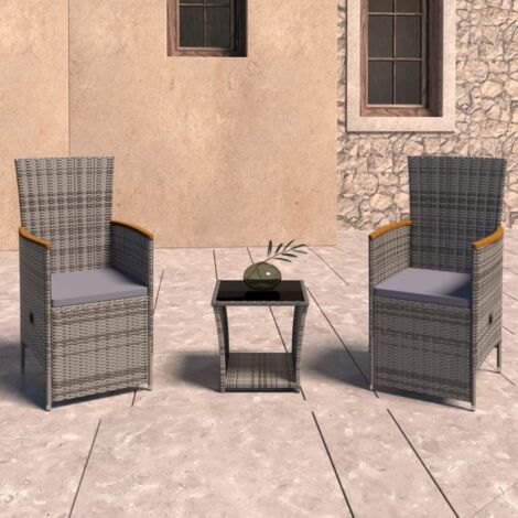 Set de muebles de jardín 3 pzas y cojines ratán sintético gris vidaXL