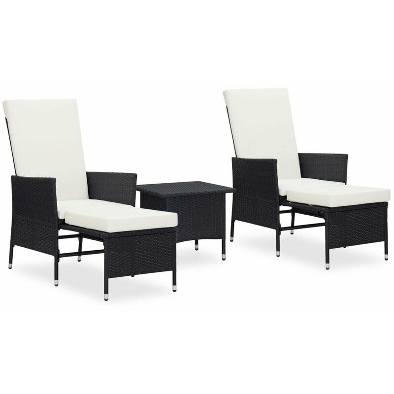

Happyshopping - Set de muebles de jardin 3 pzas y cojines ratan sintetico negro