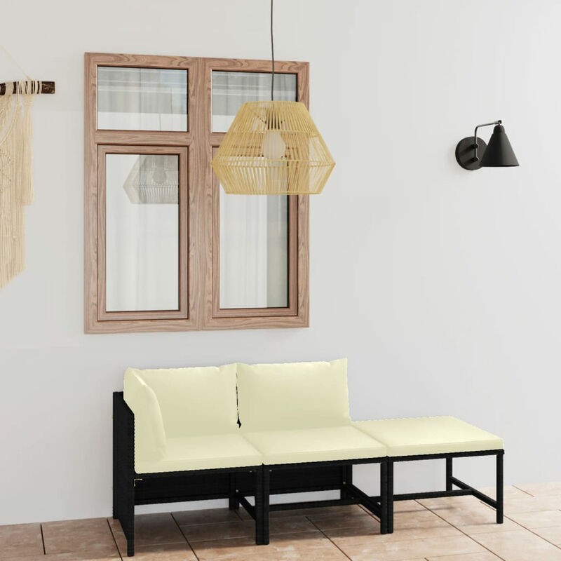 

Happyshopping - Set de muebles de jardin 3 pzas y cojines ratan sintetico negro