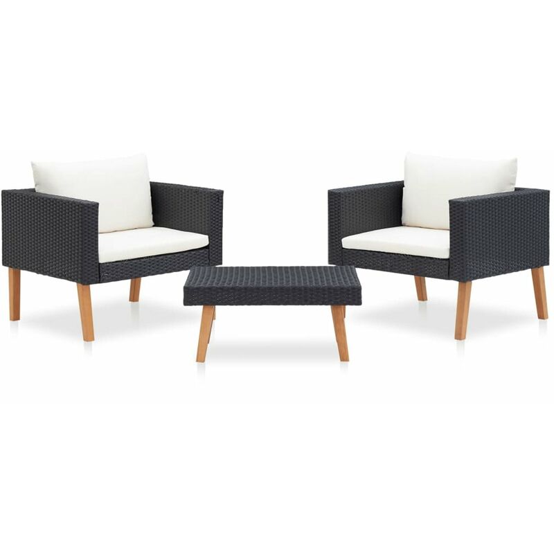 

Set de muebles de jardin 3 pzas y cojines ratan sintetico negro