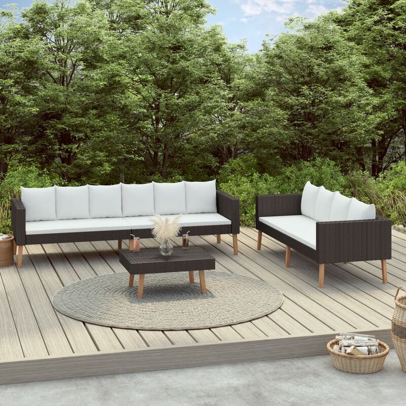 

Set de muebles de jardín 3 pzas y cojines ratán sintético negro