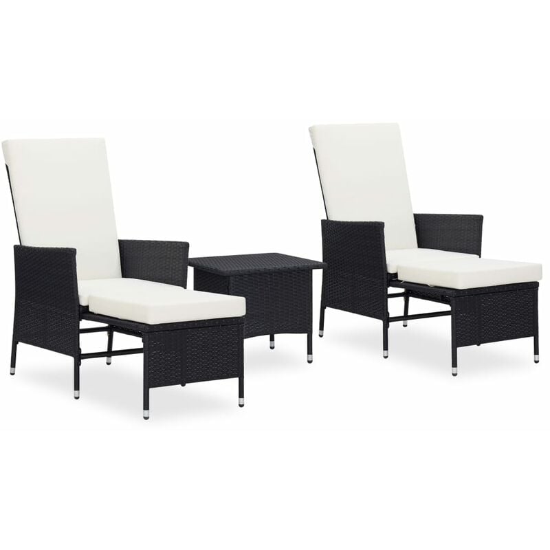 

Set de muebles de jardín 3 pzas y cojines ratán sintético negro