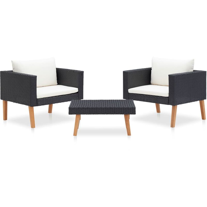 

Set de muebles de jardín 3 pzas y cojines ratán sintético negro