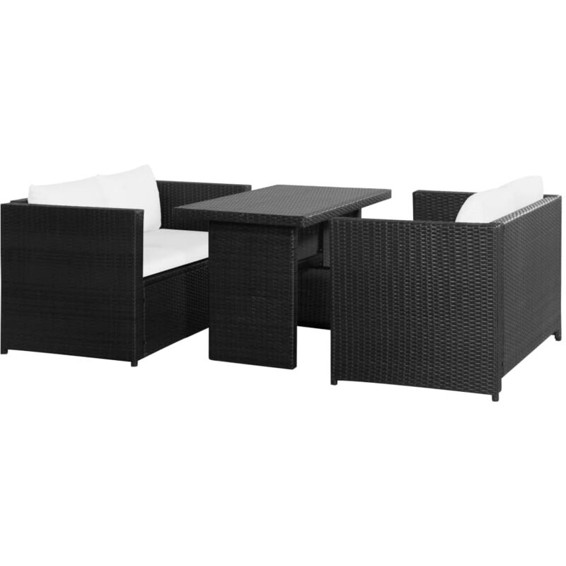 

Set de muebles de jardín 3 pzas y cojines ratán sintético negro