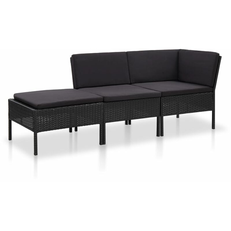 

Set de muebles de jardín 3 pzas y cojines ratán sintético negro