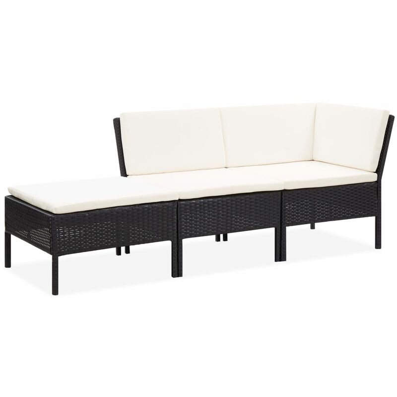 

Set de muebles de jardín 3 pzas y cojines ratán sintético negro