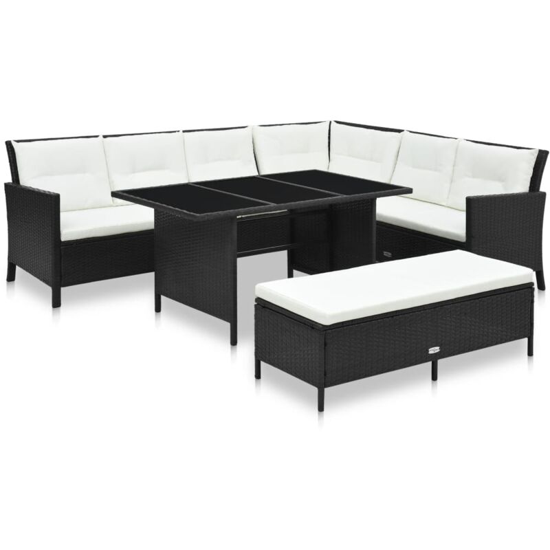 

Set de muebles de jardín 3 pzas y cojines ratán sintético negro - Negro - Vidaxl