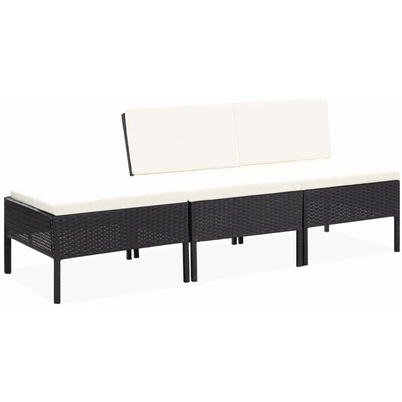 

vidaXL Set de Muebles de Jardín 3 Piezas y Cojines Ratán Sintético Negro - Negro