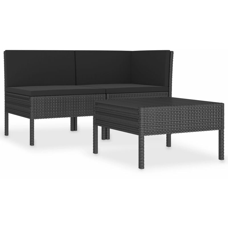 

vidaXL Set de muebles de jardín 3 pzas y cojines ratán sintético negro - Negro