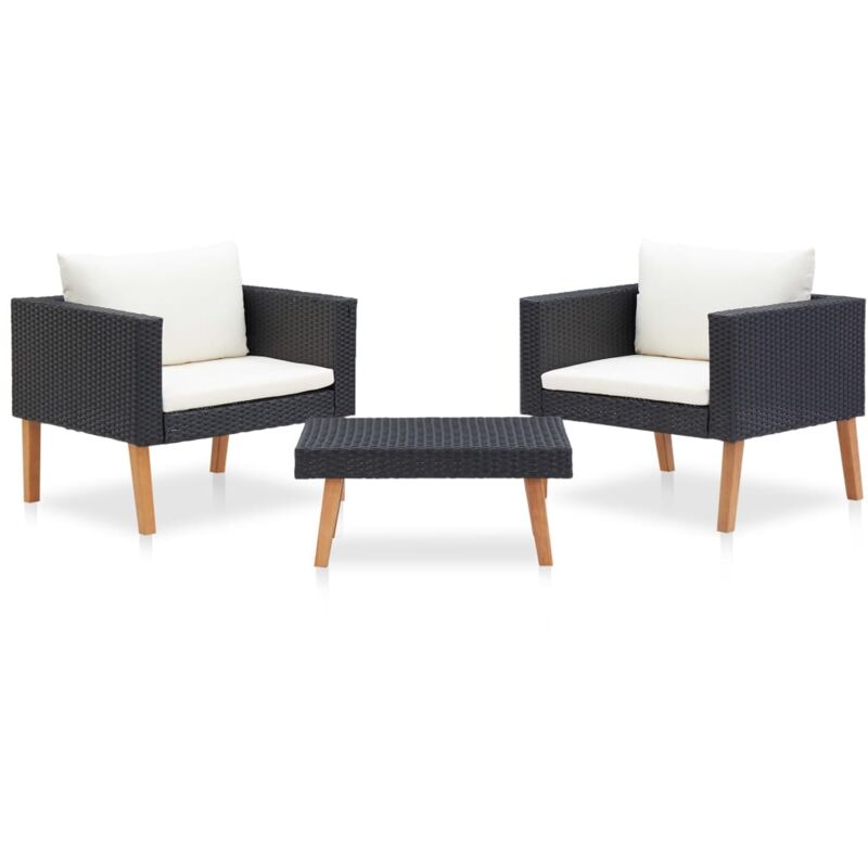

vidaXL Set de muebles de jardín 3 pzas y cojines ratán sintético negro - Negro