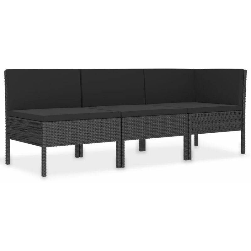 

vidaXL Set de muebles de jardín 3 pzas y cojines ratán sintético negro - Negro
