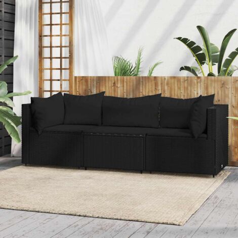 Set de muebles de jardín 3 pzas y cojines ratán sintético negro vidaXL