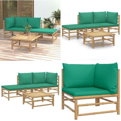 Set de muebles de jardín 4 piezas bambú con cojines verde - Muebles de exterior - Sofás de jardín