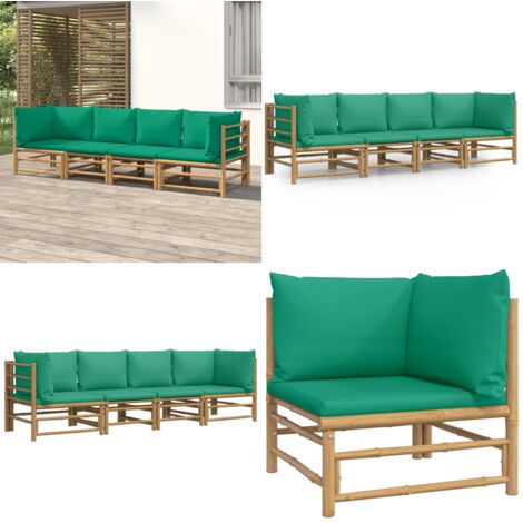 Set de muebles de jardín 4 piezas bambú con cojines verde - Sofás de jardín - Cojines de jardín