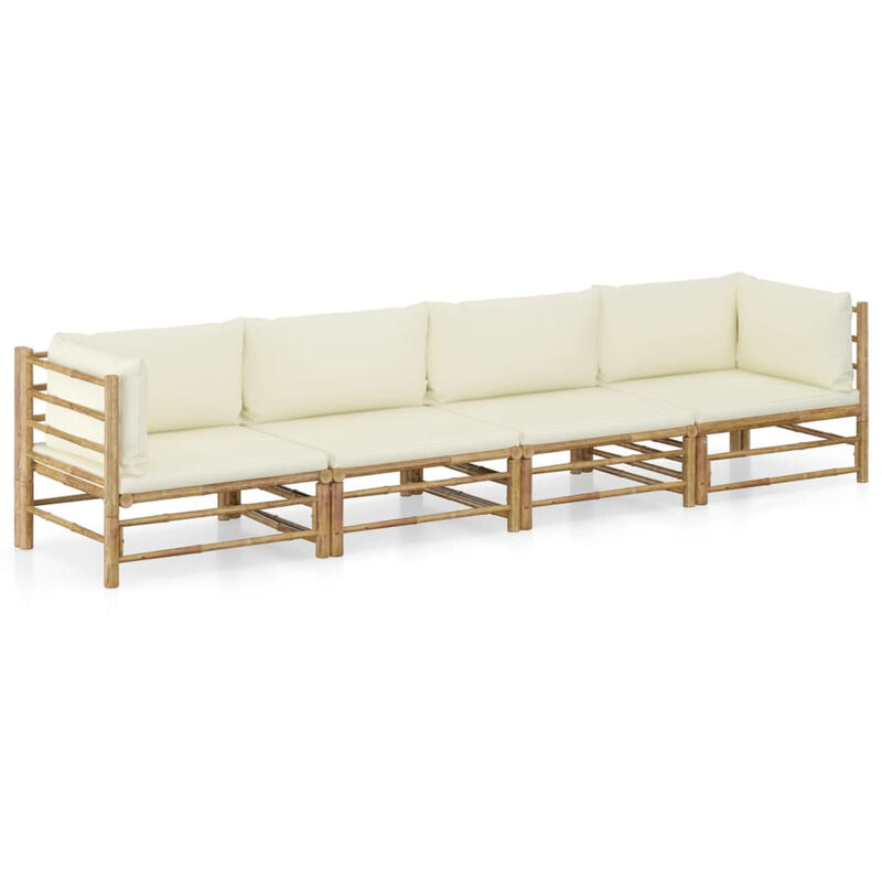 

Set de muebles de jardin 4 piezas bambu y cojines blanco crema