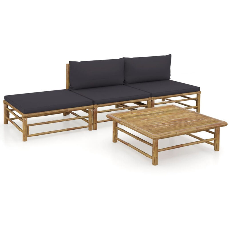 

Set de muebles de jardin 4 piezas bambu y cojines gris oscuro