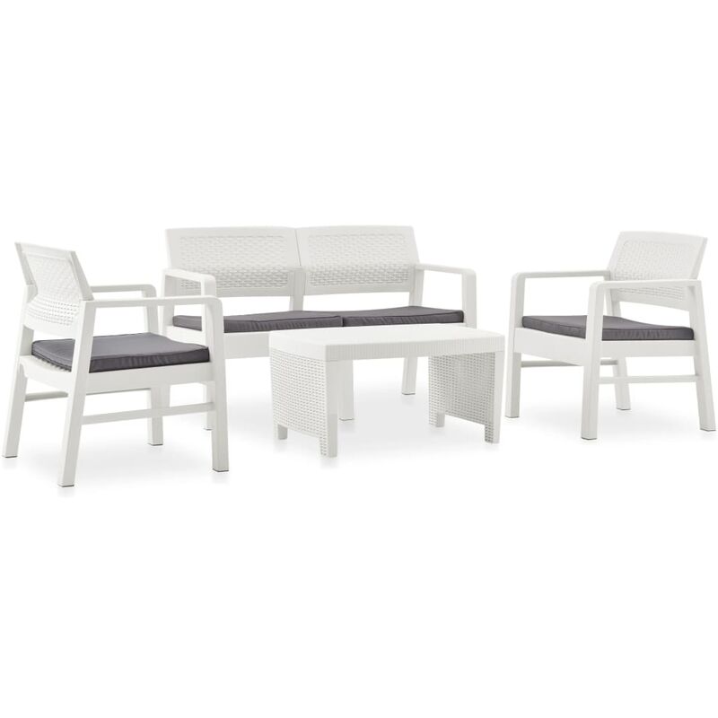 

Set de muebles de jardín 4 piezas con cojines plástico blanco