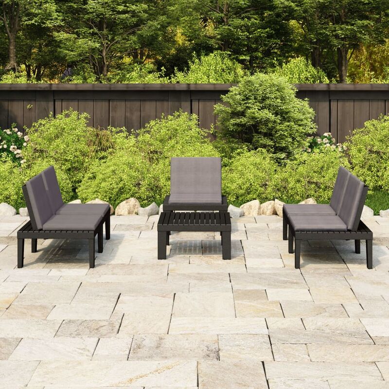 

Set de muebles de jardín 4 piezas con cojines plástico gris