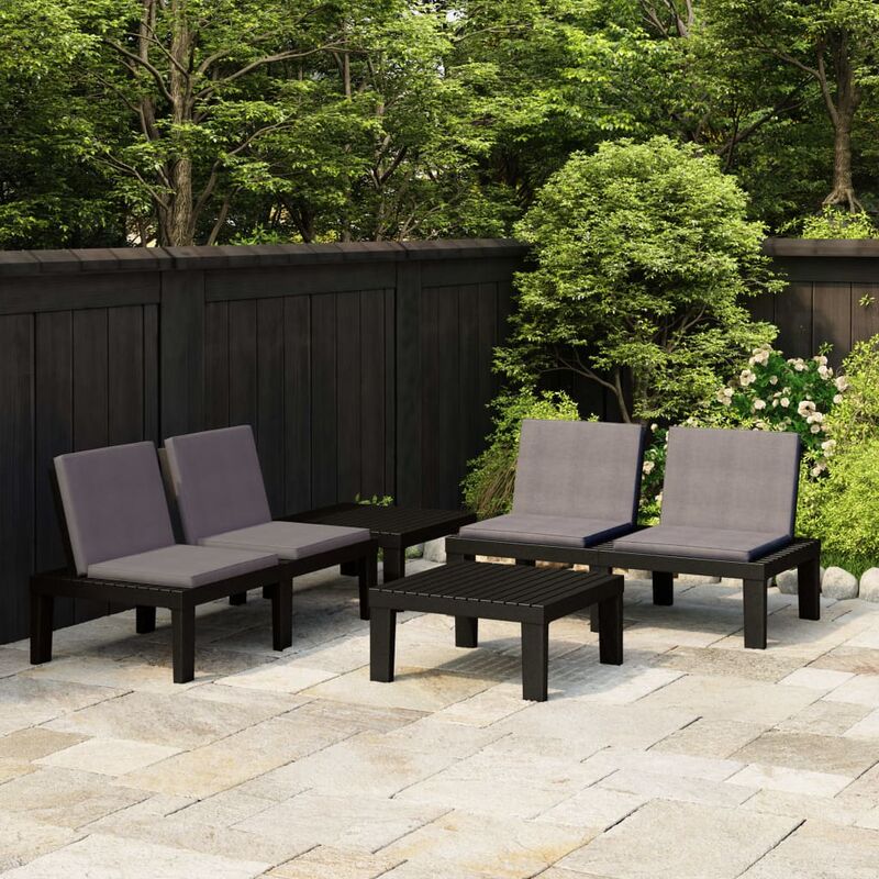 

Set de muebles de jardín 4 piezas con cojines plástico gris