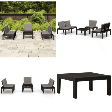 Set de muebles de jardín 4 piezas con cojines plástico gris - Muebles de exterior - Cojines para jardín