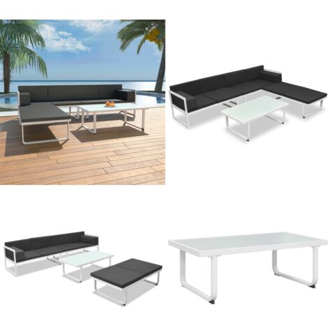 Set de muebles de jardín 4 piezas y cojines aluminio negro - Muebles de jardín - Cojines para sofás
