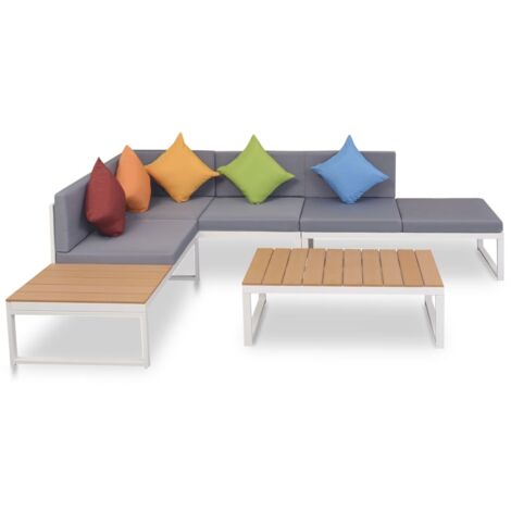 Set de muebles de jardín 4 piezas y cojines aluminio y WPC