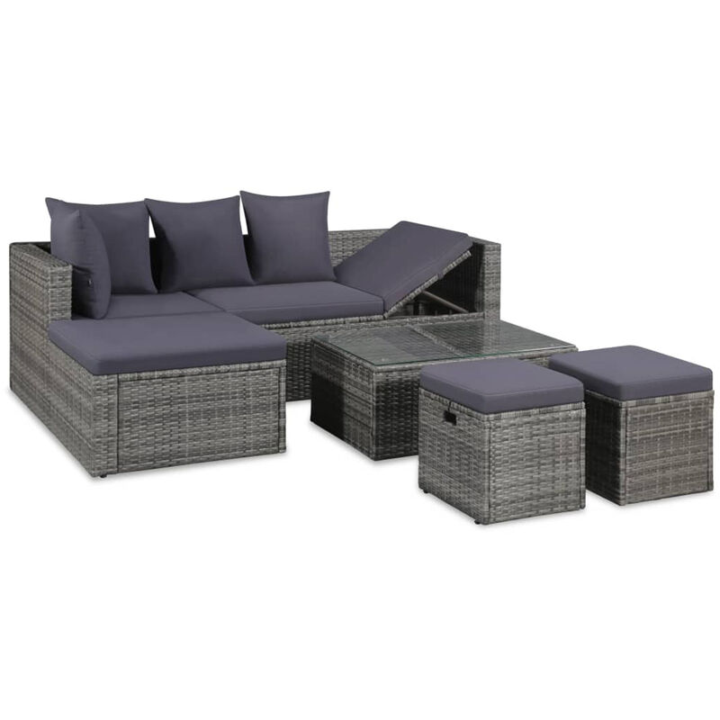 

Set de muebles de jardin 4 piezas y cojines ratan PE gris