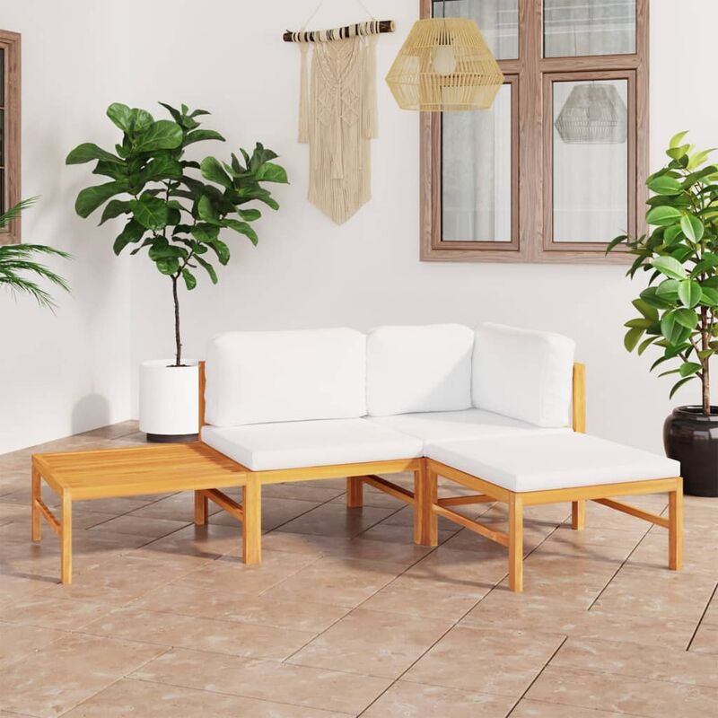 

Set de muebles de jardín 4 pzas madera de teca y cojines crema