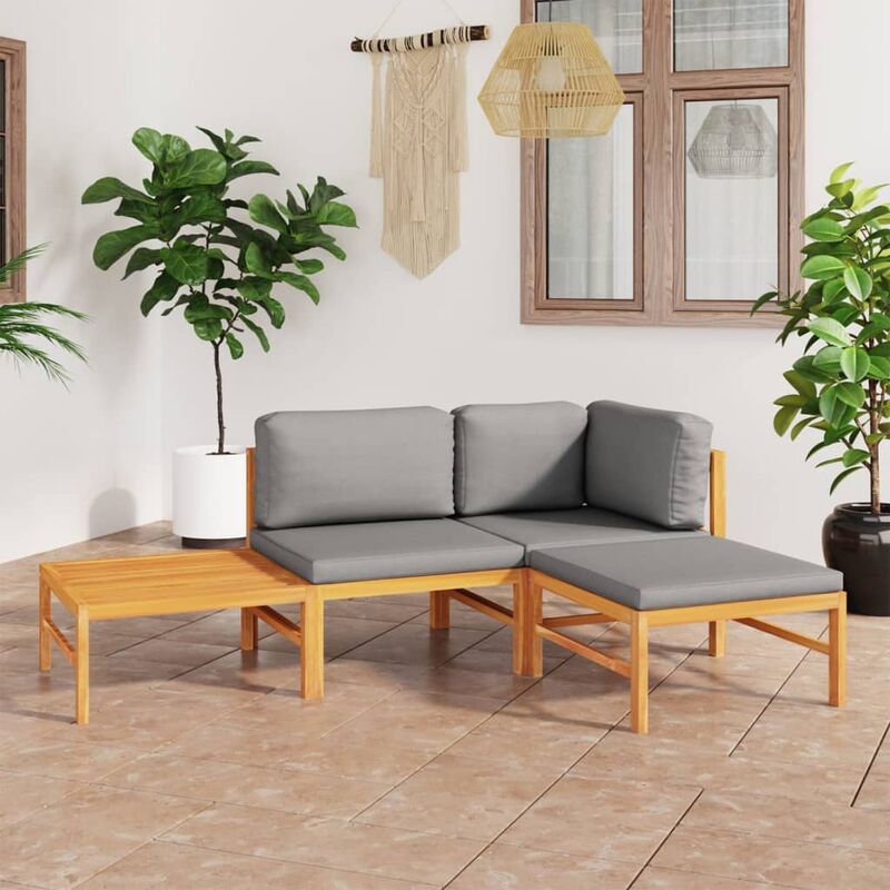 

Set de muebles de jardín 4 pzas madera de teca y cojines gris