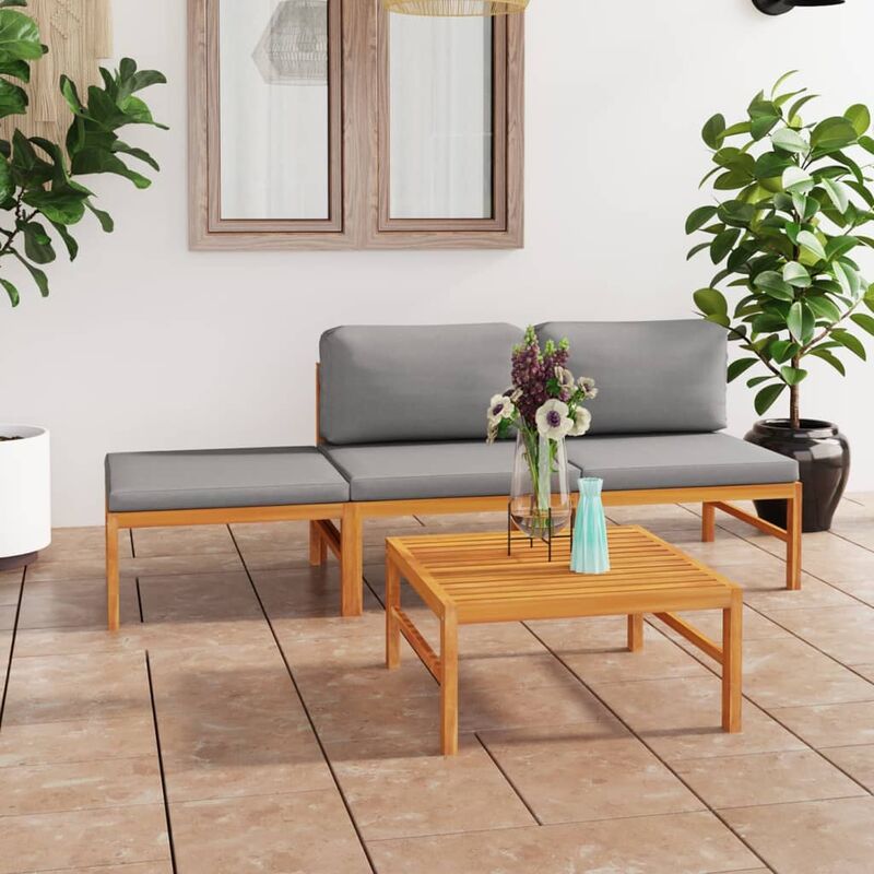 

Set de muebles de jardín 4 pzas madera de teca y cojines gris