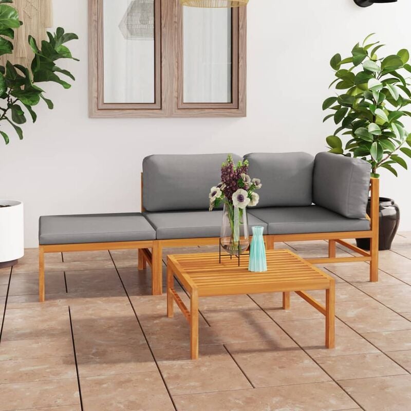 

Set de muebles de jardín 4 pzas madera de teca y cojines gris