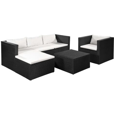 Set de muebles de jardín 4 pzas ratán sintético negro y blanco