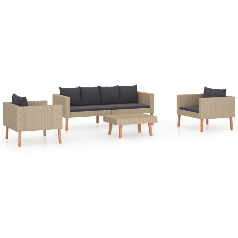 

vidaXL Set de muebles de jardín 4 pzas y cojines ratán sintético beige - Beige