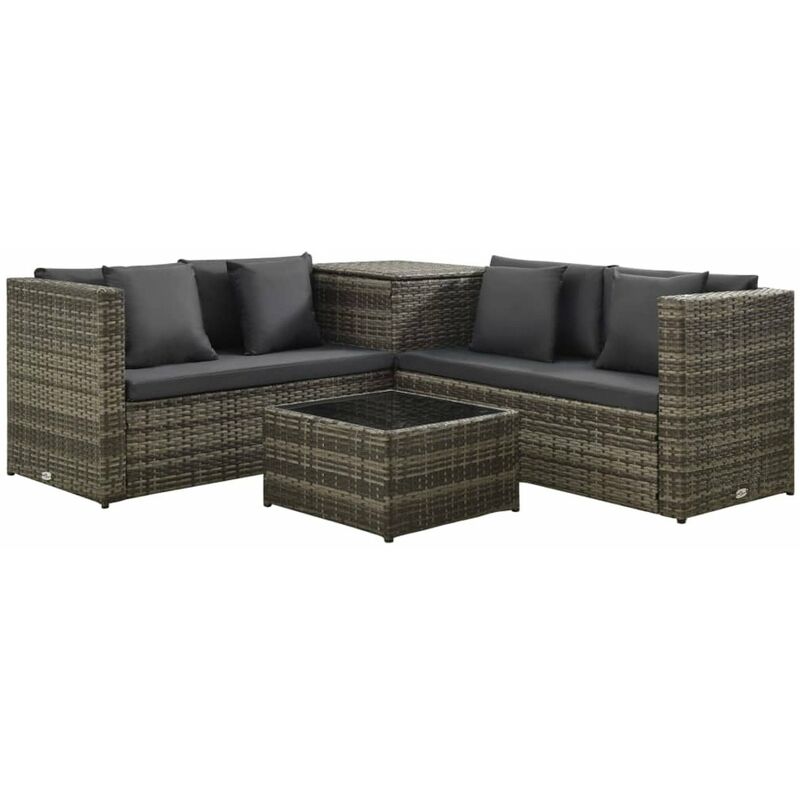 

Set de muebles de jardin 4 pzas y cojines ratan sintetico gris
