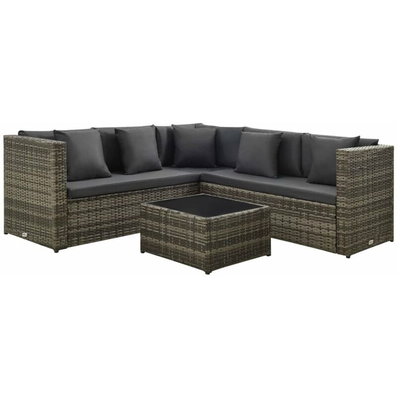 

Set de muebles de jardin 4 pzas y cojines ratan sintetico gris